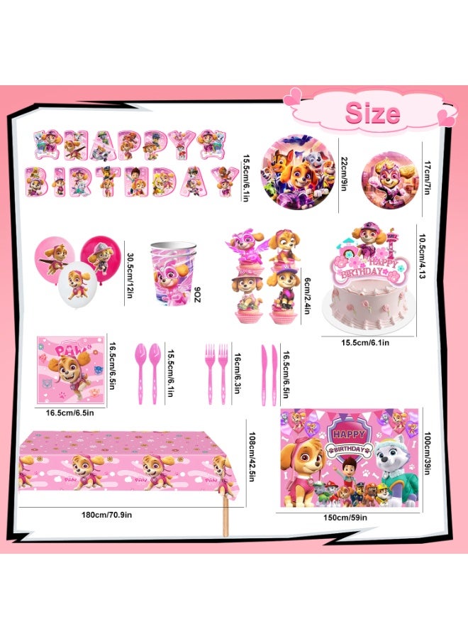 Paw Patrol Toys Pink PAW Patrol Birthday Party Decorations for 10 Guests, Pink PAW Patrol Party Tableware Set - Pink PAW Patrol Party Backdrop Balloon Banner Tablecloth Cake Toppers etc Pink PAW Patrol Party Decoration Supplies - Image 3